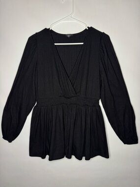 Torrid Black Long-Sleeve V-Neck Peplum Top, Size 00 (Large)